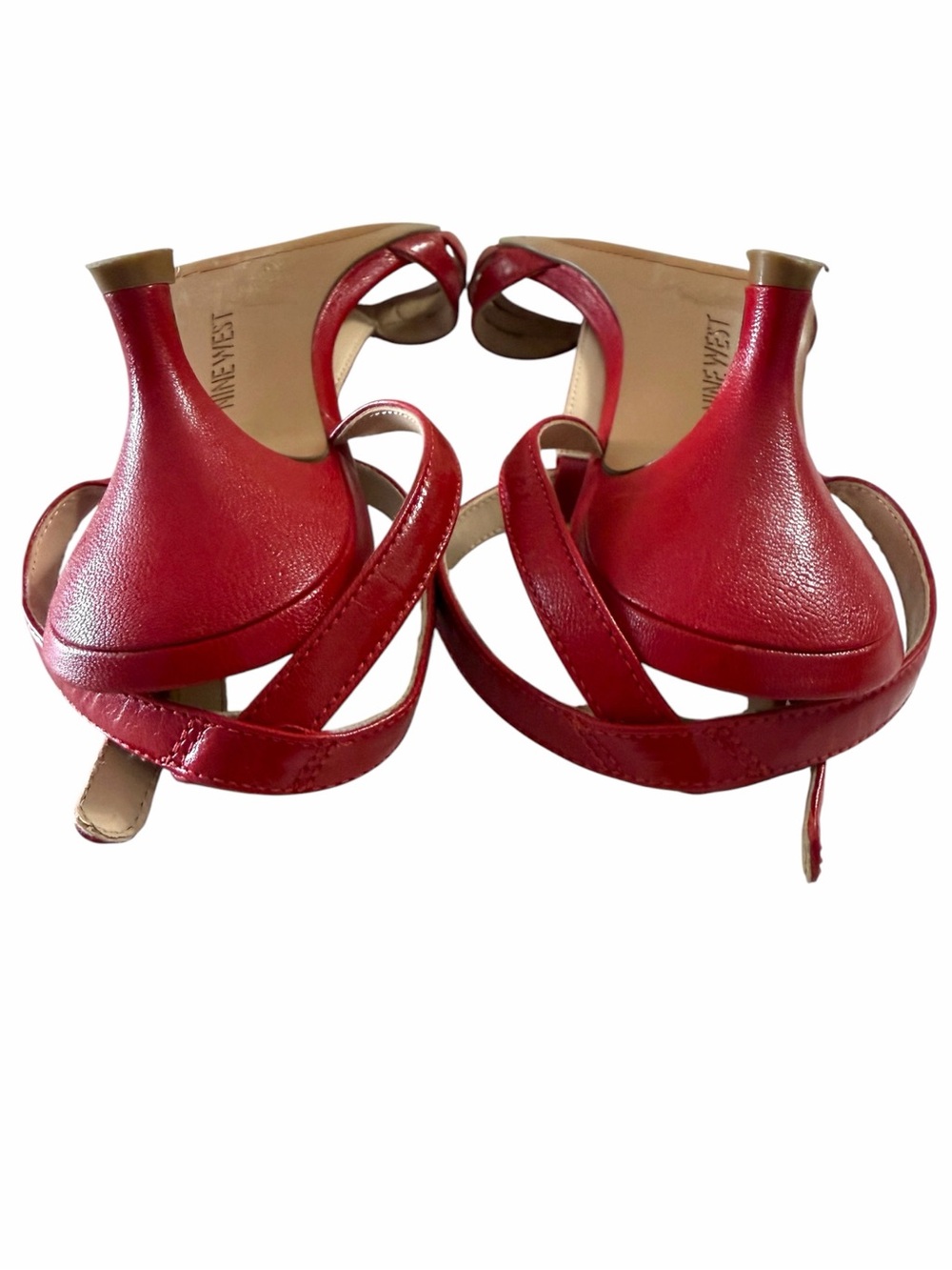 Nine West Red Leather T-Strap Kitten Heel Sandals - Picture 7 of 7